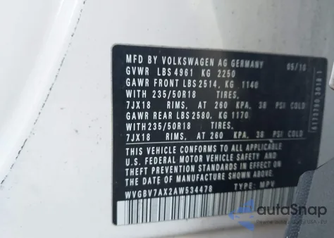 2010 Volkswagen Tiguan Wolfsburg Edition z USA, uszkodzony, nr VIN WVGBV7AX2AW534478